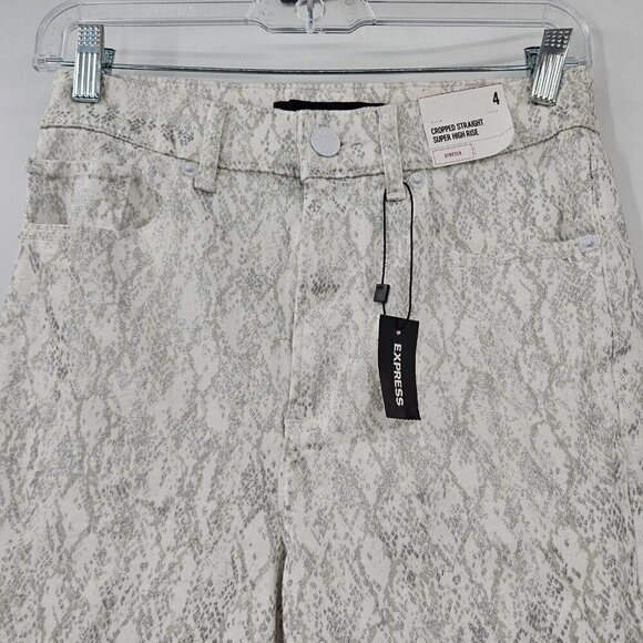 Express Snakeskin Metallic Super High Rise Straight Crop Jean Women's Size 4 NEW - Picture 3 of 9